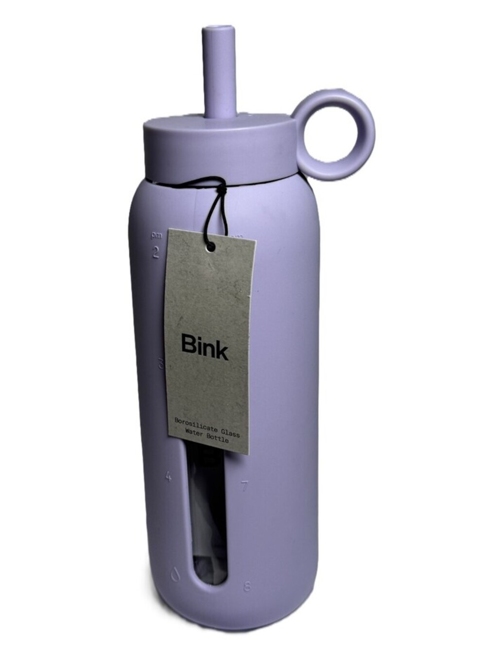 Bink 21 oz Day Bottle w/ Straw Carry Cap Fog Purple Borosilicate Glass